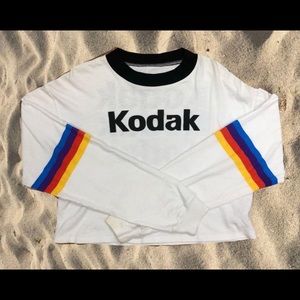 Kodak brand, white long sleeve cropped t-shirt, size small